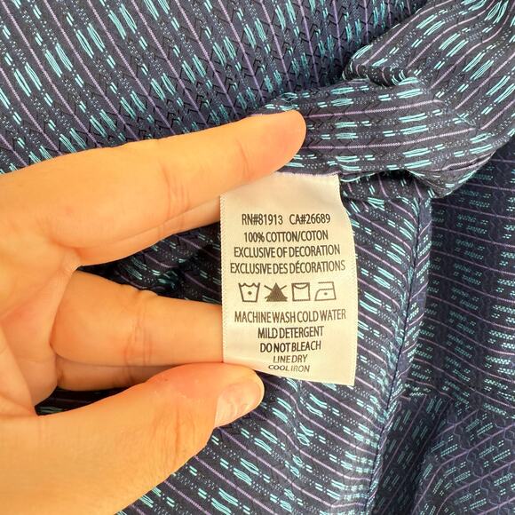 Robert Graham Woven Button Front Long Sleeve Shirt Cubist Navy Blue Geometric M - Picture 7 of 9